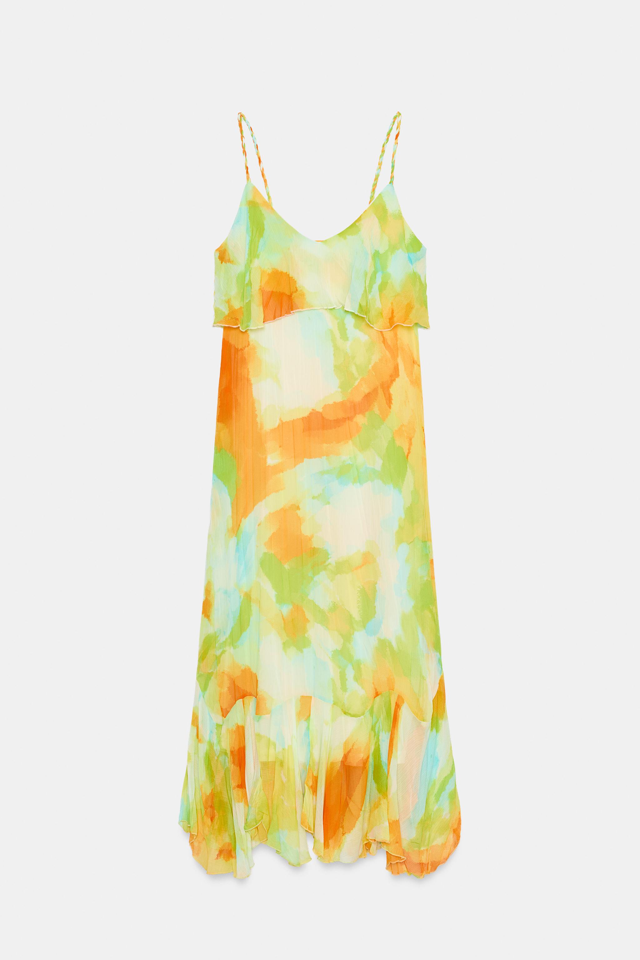 PRINTED RUFFLE MIDI DRESS