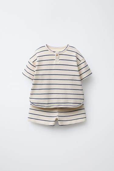 STRIPED WAFFLE T-SHIRT AND BERMUDA SHORTS SET - Pinks by Zara - Image 0