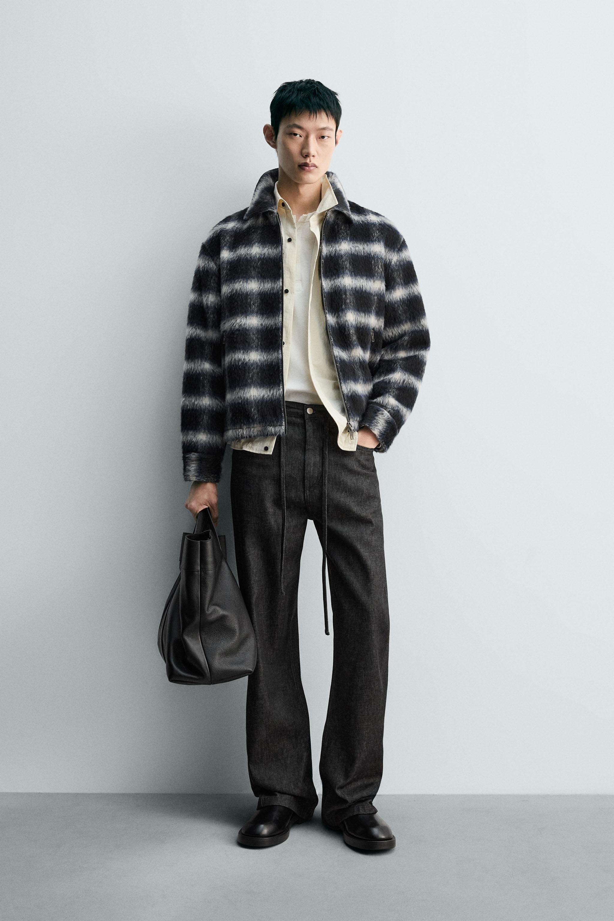 クロップドフィットチェック柄ジャケット - ブルー | ZARA Japan / 日本