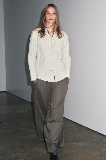 WIDE-LEG TROUSERS WITH DARTS ZW COLLECTION - brown vigore by Zara - Image 1