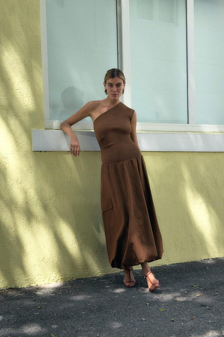 VESTIDO COMBINADO BALONÊ Verde-oliva ZARA Brasil