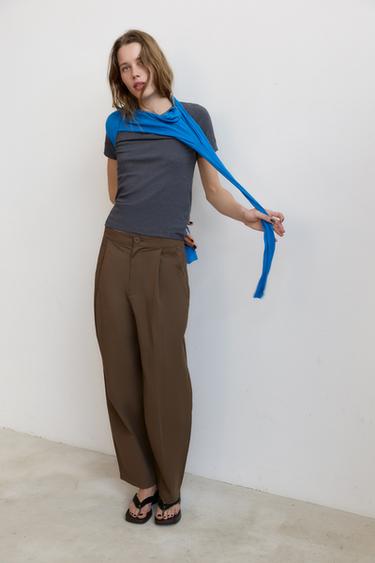 BALLOON TROUSERS WITH PLEATS - Brown / Taupe by Zara - Image 0