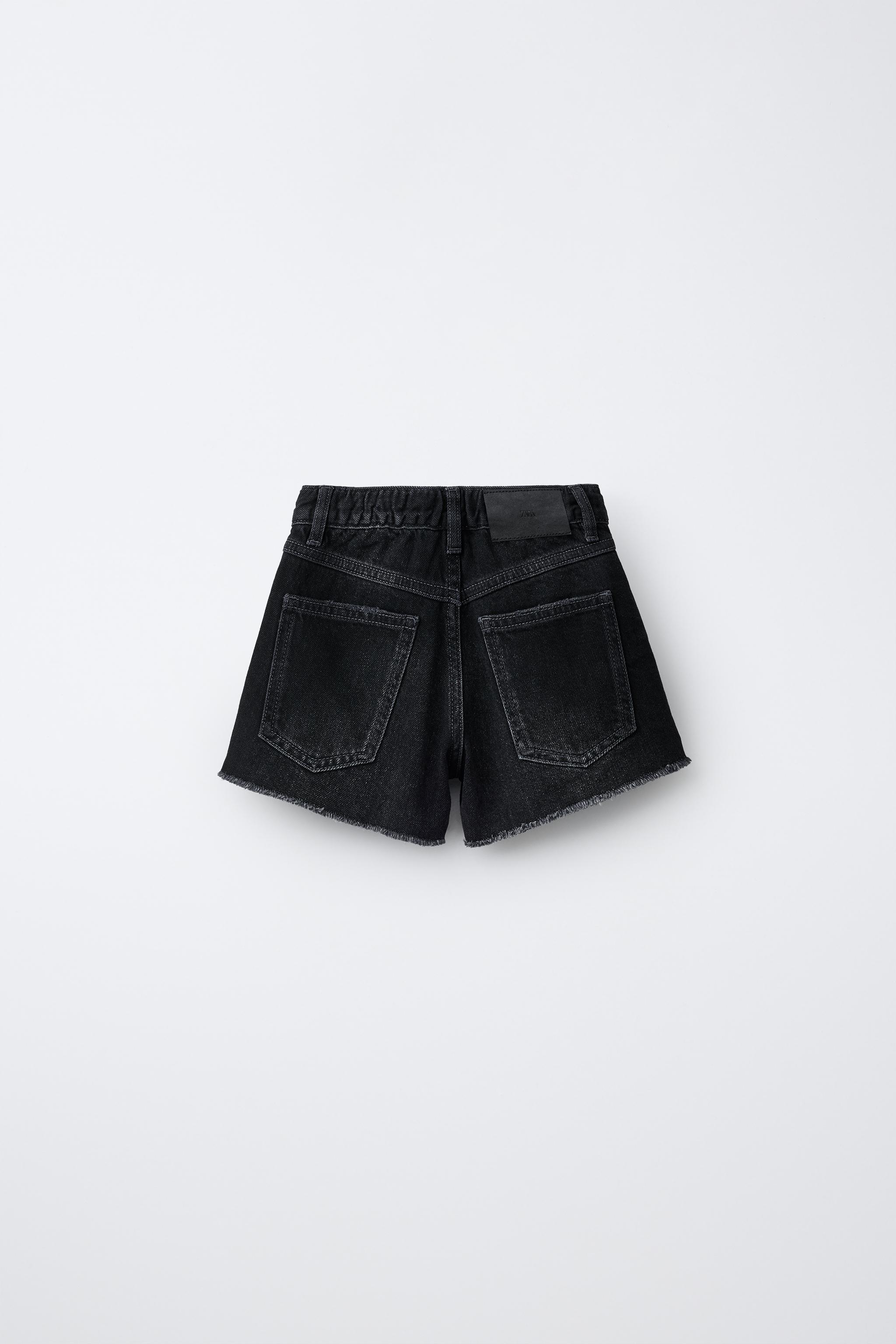 RIPPED DENIM SHORTS — Black