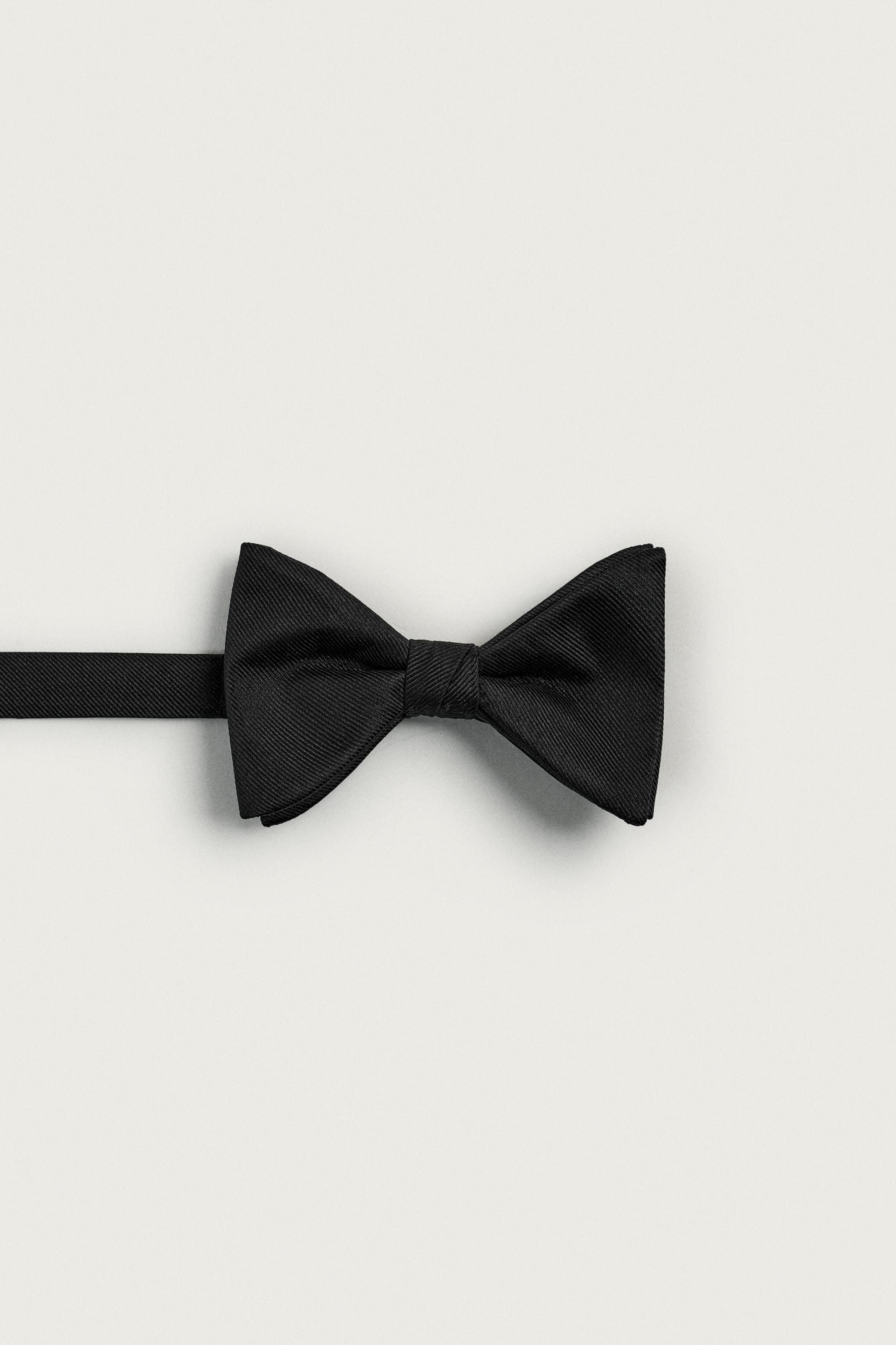 WIDE 100% SILK BOW TIE — Black