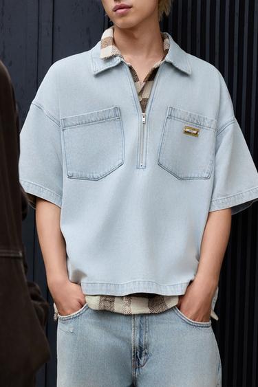 Zara 輕盈丹寧 POLO 衫 - 淡藍色