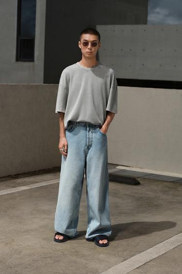 Zara BAGGY WIDE FIT 牛仔褲 - 淡藍色
