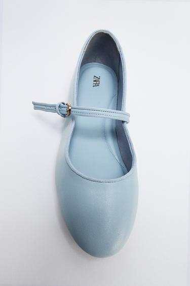 LEATHER BALLET FLATS - Blue by Zara