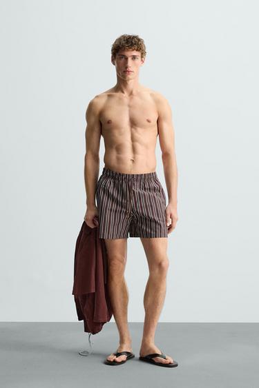 STRIPED MID-LENGTH SWIMMING TRUNKS - Burgundy by Zara - Image 0