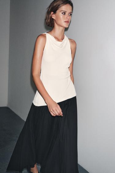 Zara ZW COLLECTION COMBINATION HALTER DRESS - Black