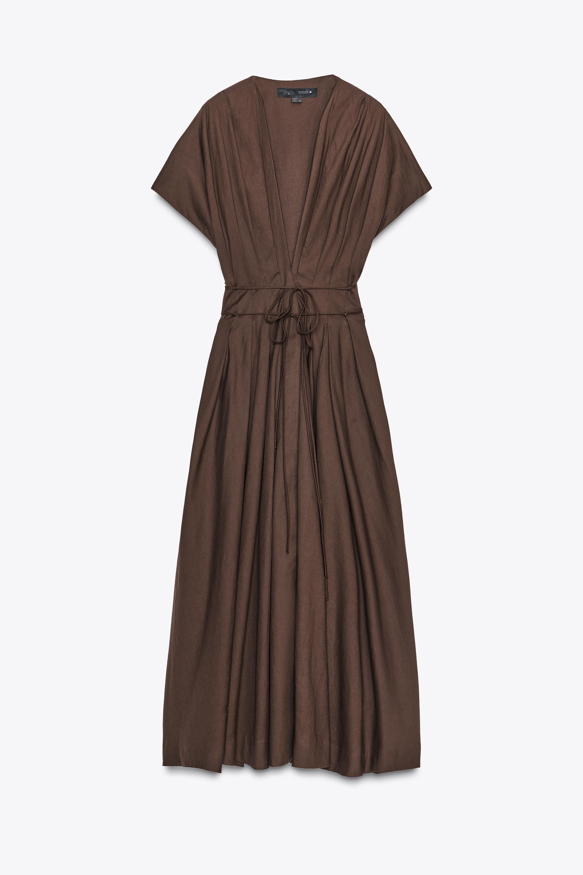 ZW COLLECTION PLEATED MIDI DRESS - Brown | ZARA United States