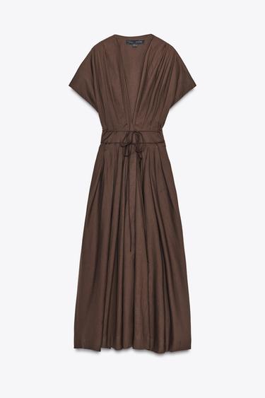 ZW COLLECTION MIDI DARTED DRESS - Brown by Zara