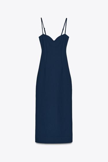 CREPE SWEETHEART NECKLINE DRESS - Navy blue by Zara - Image 5