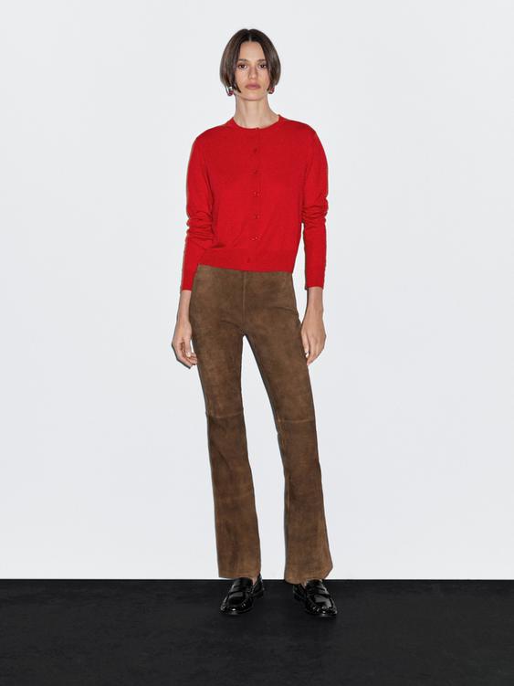 Wool blend knit cardigan with crew neck