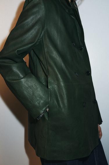 DOUBLE-BREASTED LEATHER BLAZER ZW COLLECTION LIMITED EDITION - Bottle green by Zara - Image 5