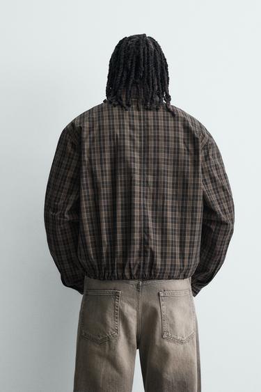 CROPPED FIT CHECK JACKET - Black / Brown by Zara - Image 2