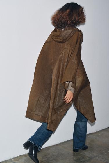 ZW COLLECTION OVERSIZE HOODED CAPE PARKA - Brown by Zara - Image 2