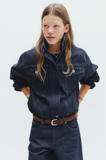 جاكيت دنيم بأسلوب البالون - أزرق الخاص بـ Zara
