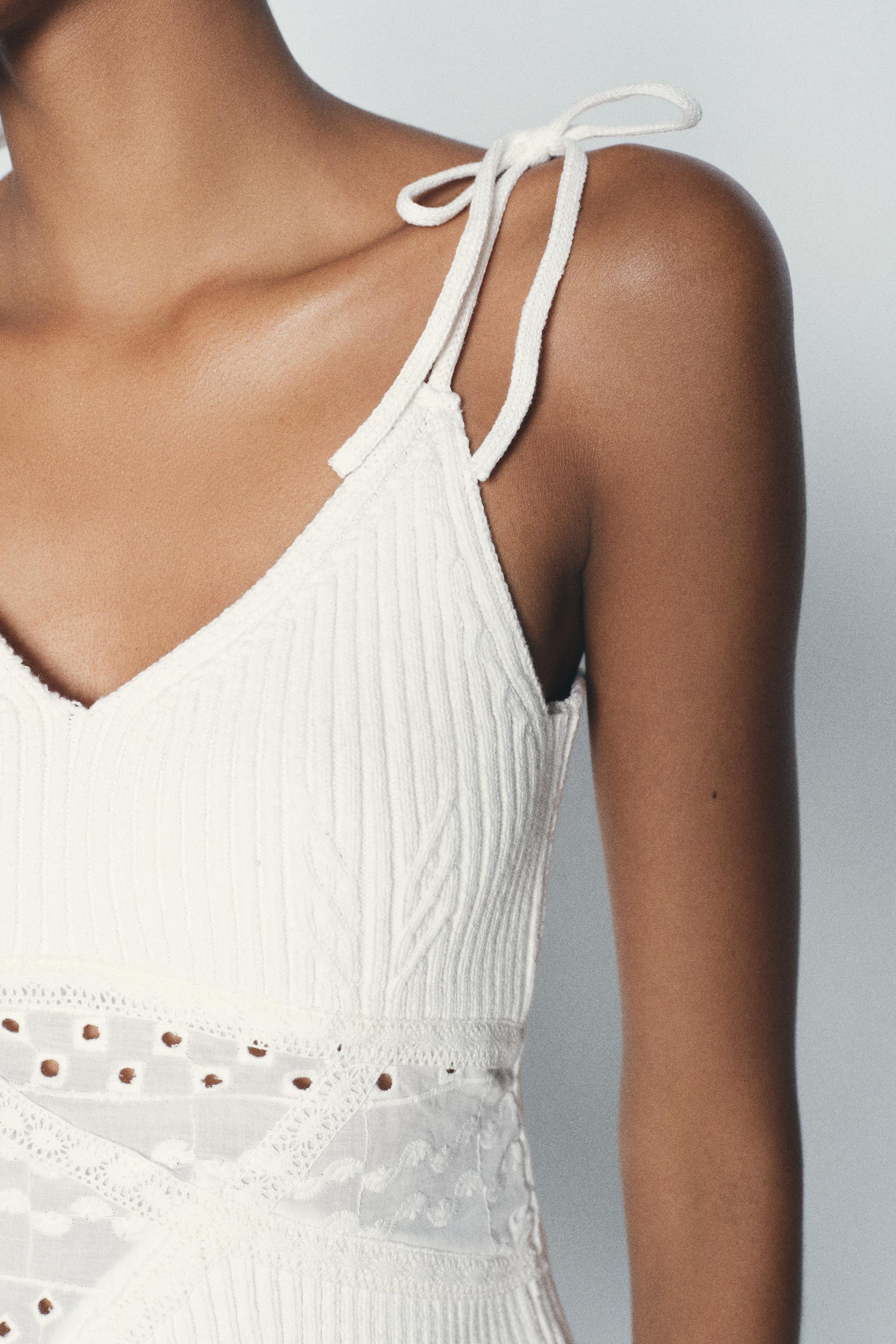 KNIT TOP WITH EMBROIDERED EYELET - White | ZARA United States