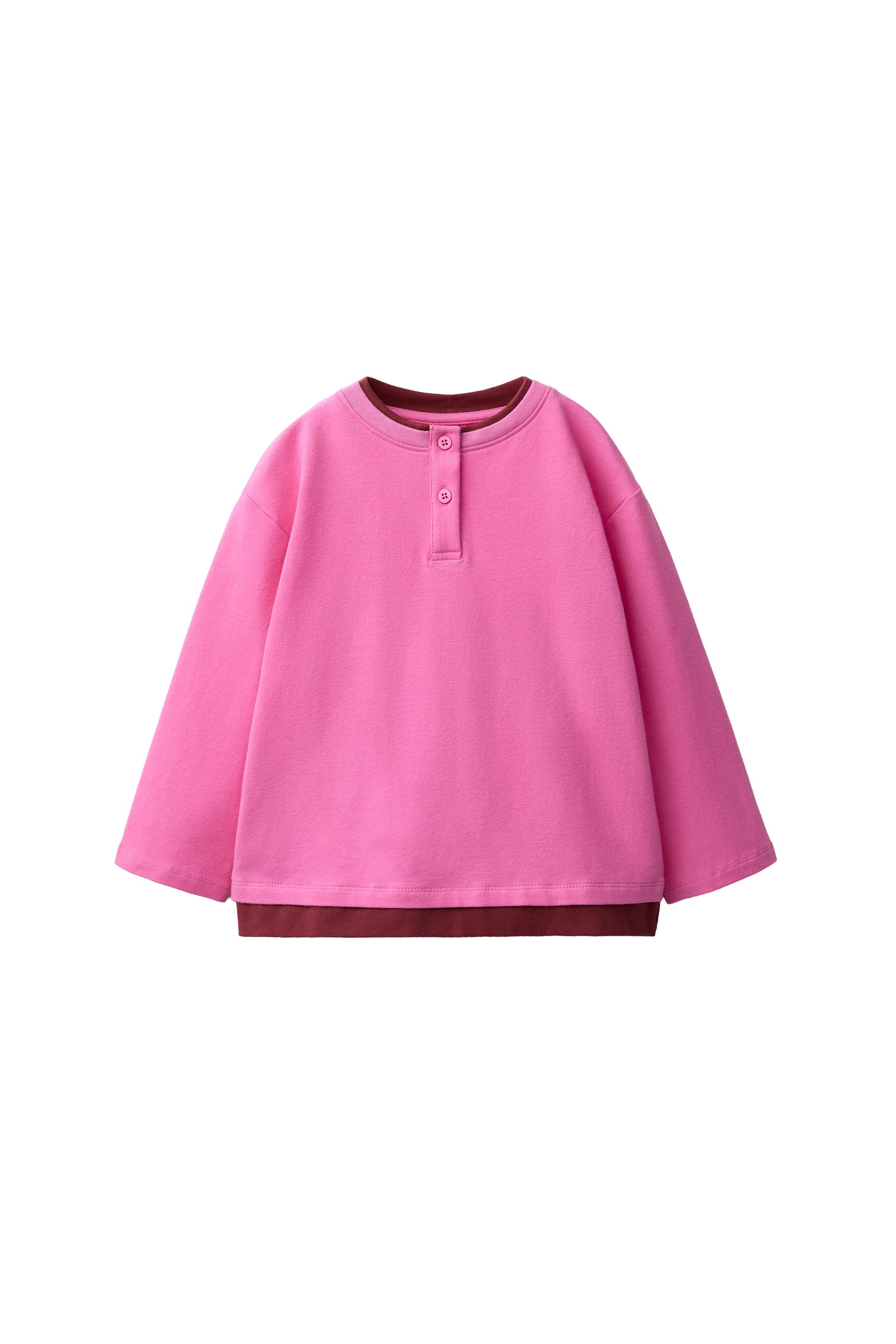 DOUBLE-LAYER HENLEY T-SHIRT - Fuchsia | ZARA Turkey