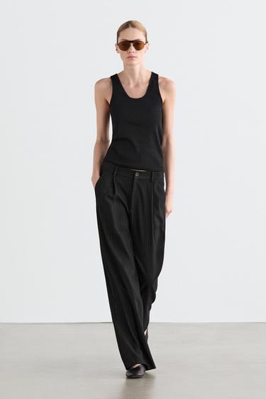 Zara Pinstripe wide-leg trousers - Black - Image 0
