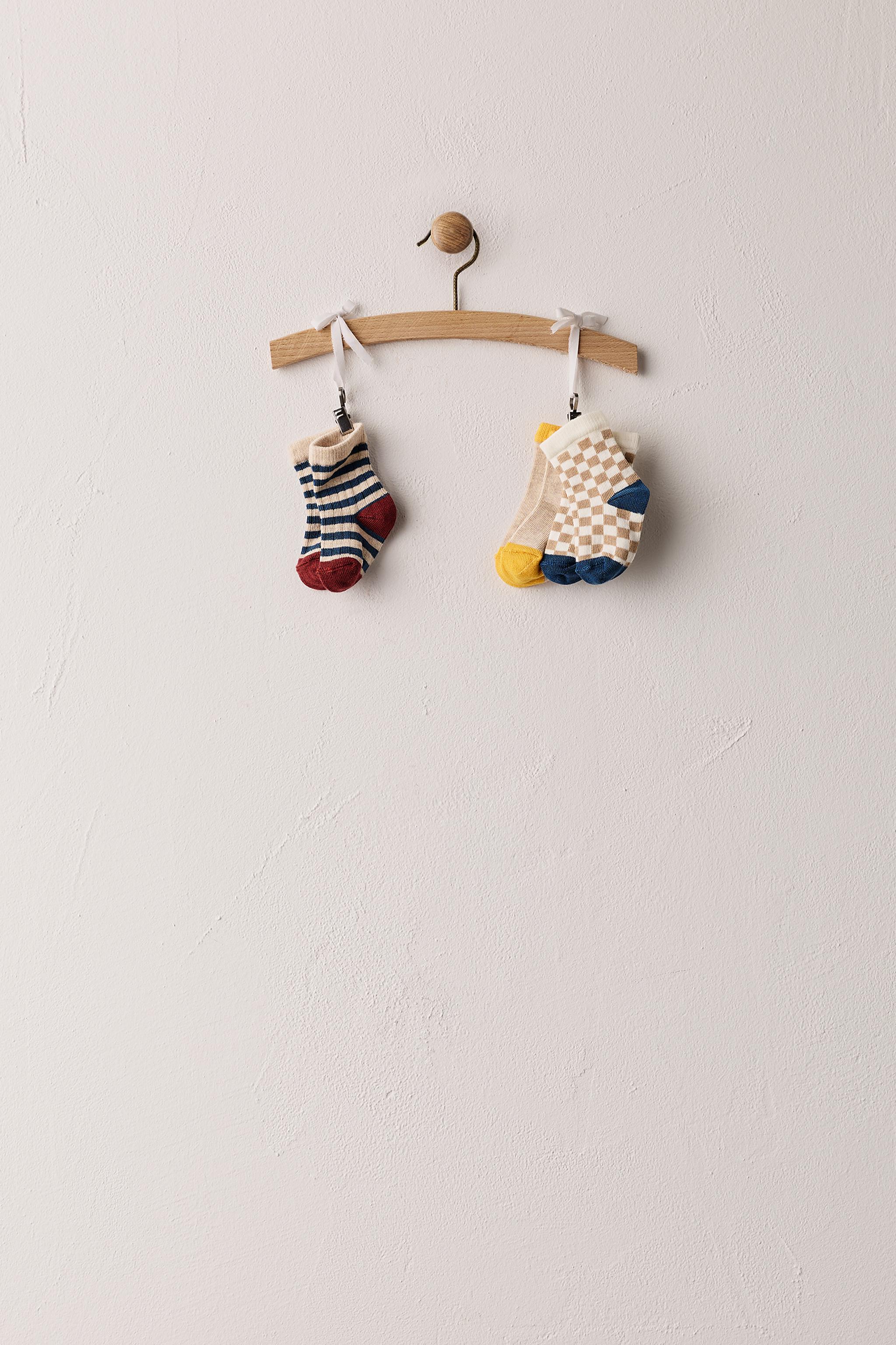 THREE-PACK STRIPED AND PLAID SHORT SOCKS — Multicolored