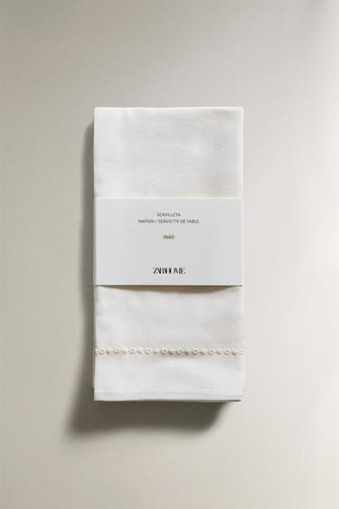 SET OF EMBROIDERED LINEN COCKTAIL NAPKINS - Ecru by Zara - Image 4