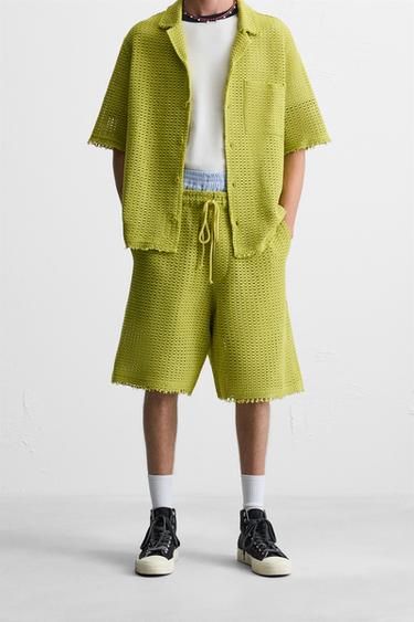OPEN WEAVE TEXTURED BERMUDA SHORTS - Lime by Zara - Image 1