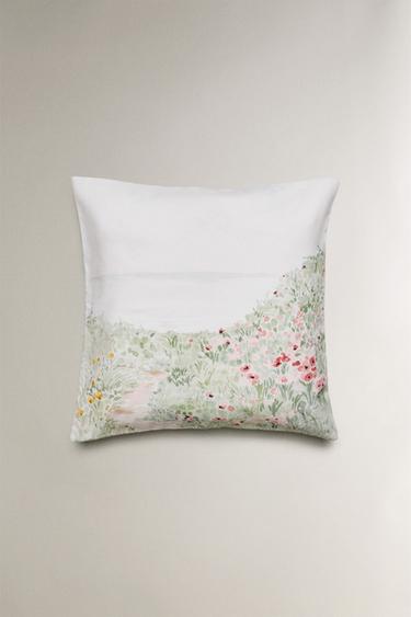 WATERCOLOUR PRINT CUSHION COVER - Green by Zara - Image 3