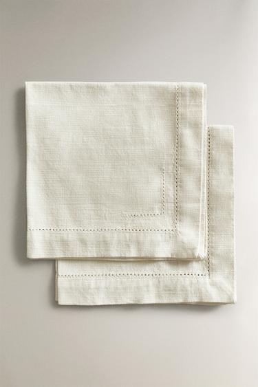 Zara HEMSTITCHED COTTON NAPKINS (PACK OF 2) - White