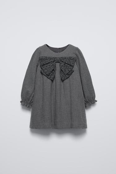 ANIMAL PRINT BOW TEXTURED DRESS - Grey by Zara