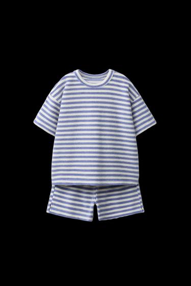 STRIPED TOWELLING T-SHIRT AND BERMUDA SHORTS SET - Blue by Zara