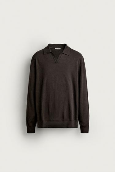 REGULAR FIT KNIT POLO SHIRT - Chocolate by Zara