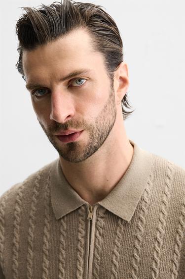 POLO EN MAILLE TORSADÉE - Marron clair de Zara - Image 5