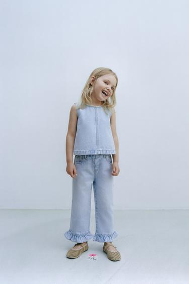 JEANS CULOTTE COM BABADOS NA BAINHA - Azul-claro da Zara