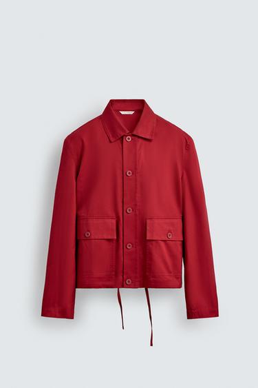 COTTON HERRINGBONE OVERSHIRT - Red by Zara