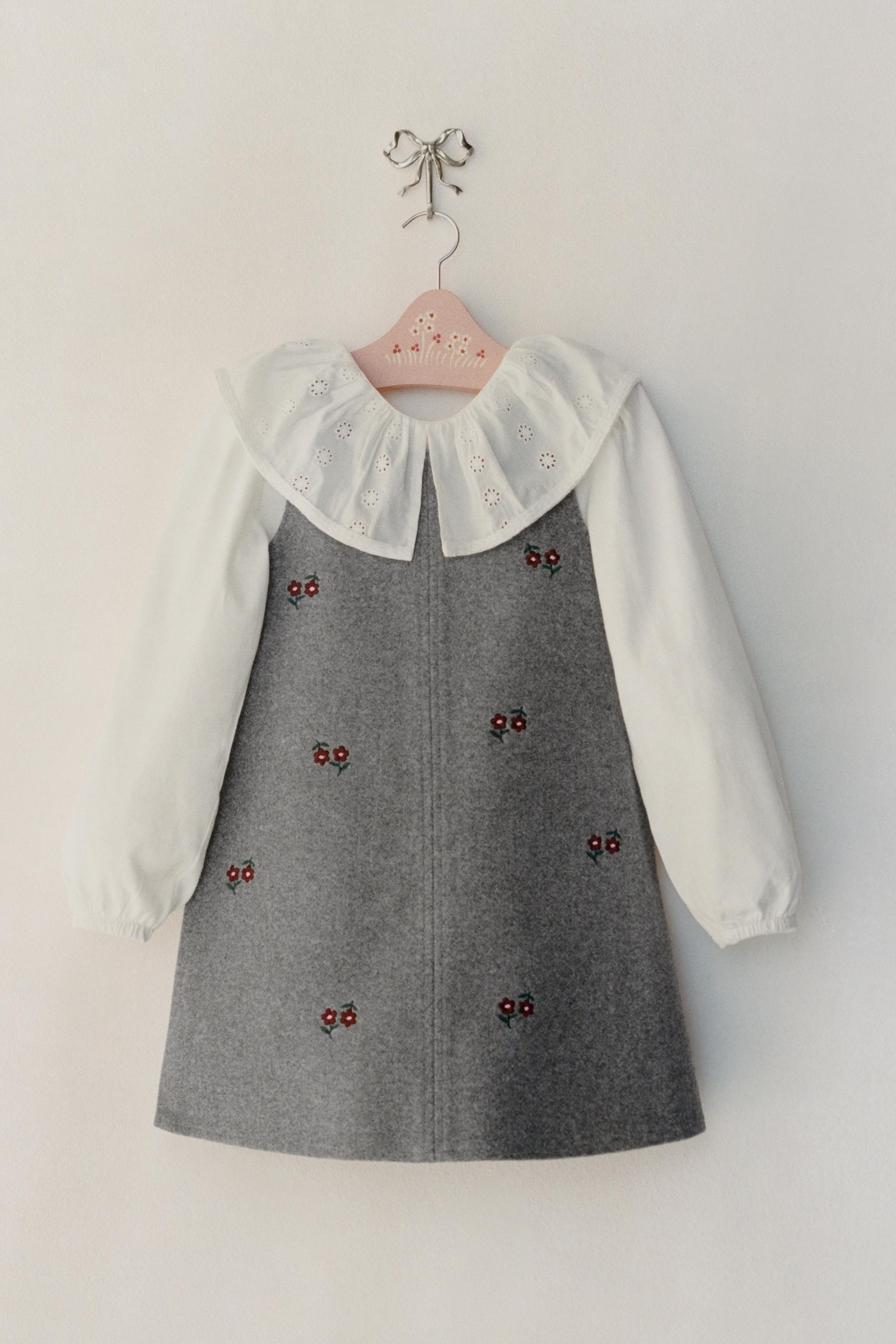 TEXTURED EMBROIDERED FLOWER PINAFORE DRESS