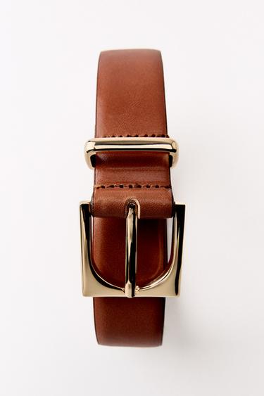 LEATHER BELT WITH GEOMETRIC BUCKLE - Leather by Zara