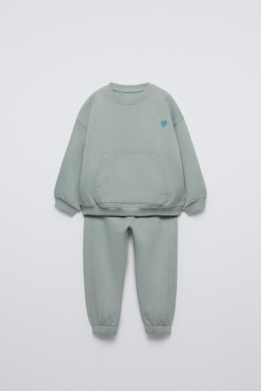 Zara EMBROIDERED SWEATSHIRT AND JOGGERS MATCHING SET - Blue / Gray