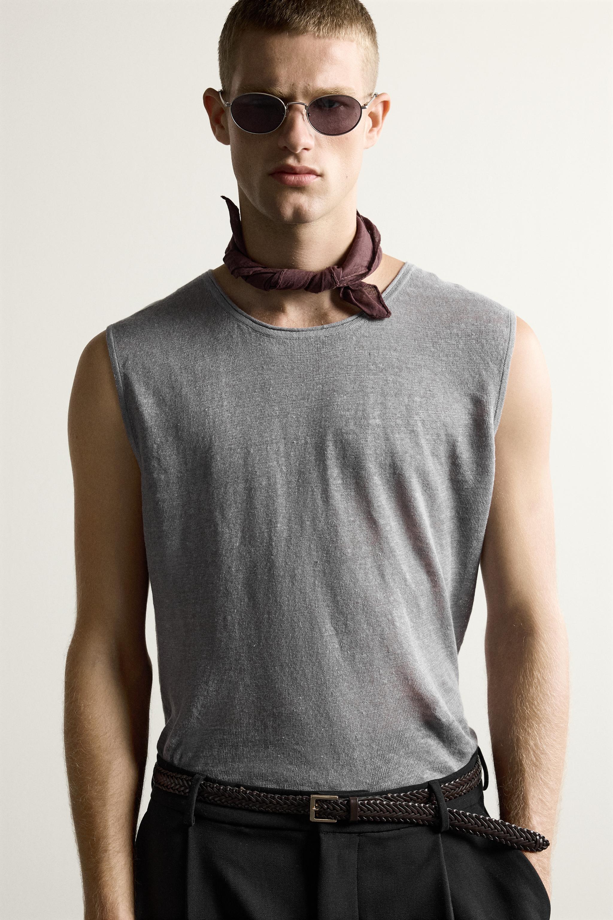 100% LINEN KNIT TANK TOP - Gray | ZARA Canada