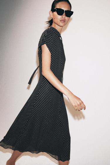 ZW COLLECTION DOTS MIDI DRESS - Black / White by Zara