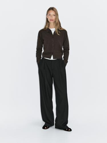 Zara 100% wool knit cardigan - Brown marl