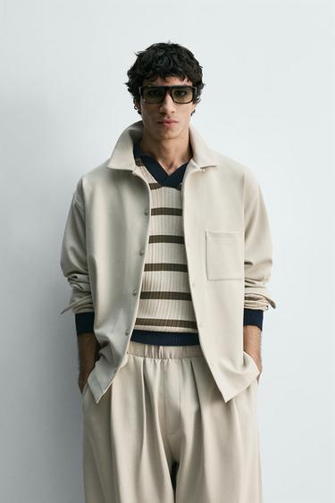 Zara INTERLOCK RELAXED FIT SHIRT - stone