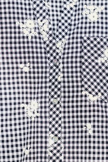 CHEMISE À CARREAUX BRODÉS - Bleu marine / Blanc de Zara - Image 9