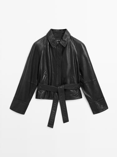 Zara Nappa leather jacket with belt - Black