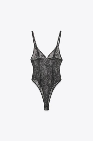 LACE BODYSUIT WITH BUTTONS - Black by Zara - Image 7