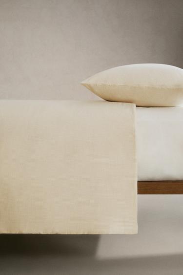 STRIPED SEERSUCKER COTTON DUVET COVER - Beige by Zara - Image 2
