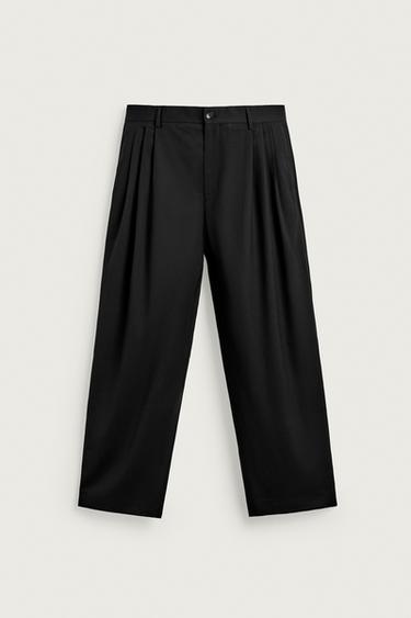 Zara WOOL-BLEND PLEATED TROUSERS - Black