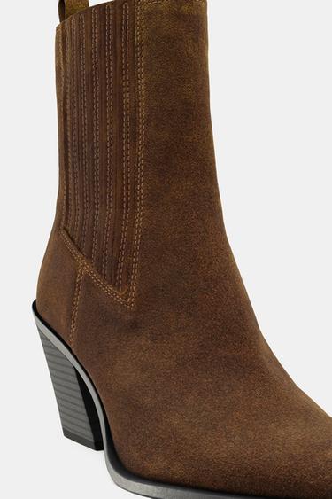 SPLIT SUEDE COWBOY ANKLE BOOTS - Brown by Zara - Image 4