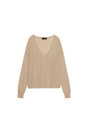 FINE KNIT V-NECK JUMPER - Beige-pink by Zara