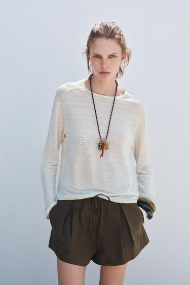 LINEN BLEND KNIT SWEATER - Ecru by Zara - Image 0